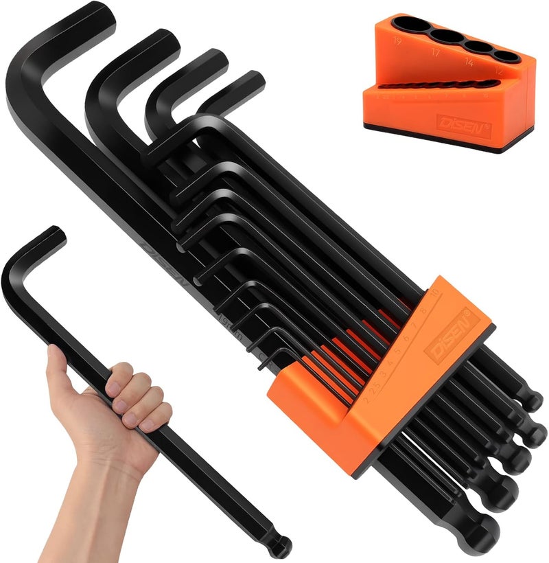 DISEN Jumbo Hex Key Allen Wrench Set CR-V 13-Piece Metric 2-19mm Long Ball End Big Durable Automotive Mechanic Furniture Professional Grade Tools for Man - Image 1